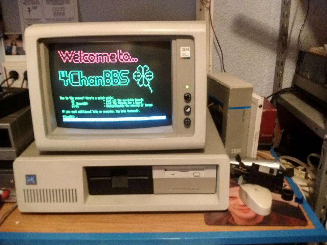 Retro IBM computer running 4Chan BBS